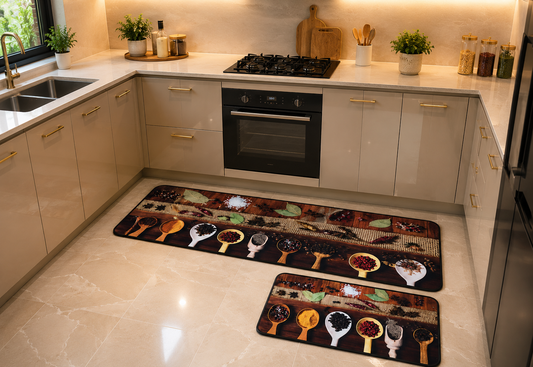 Premium Padded Anti slip Kitchen Mat Set- Utensils Rugs Apricot