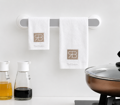 2 PCs RB Embroidered Kitchen Towels- White Bath Towels & Washcloths Apricot