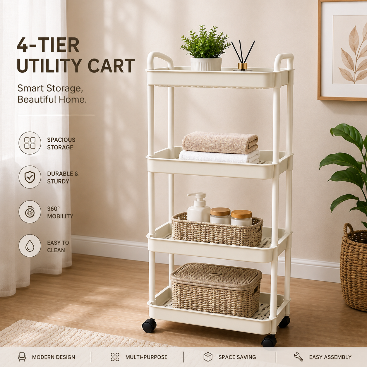 4-Layers Multi-function Trolley Storage Organizer(5295) Storage Organizer Apricot