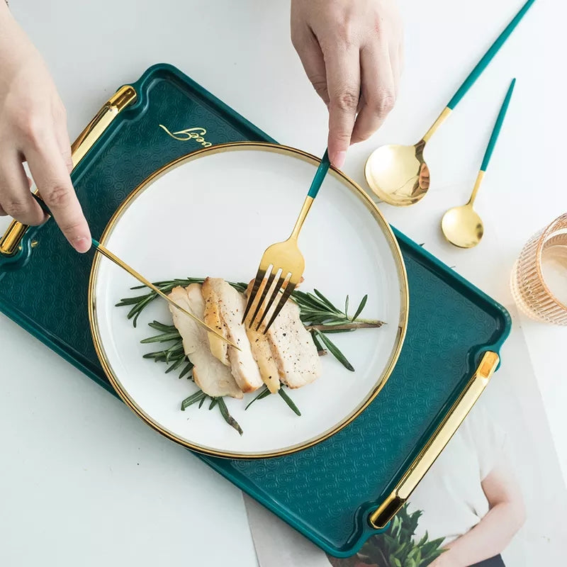 24 PCs Premium Steel Cutlery Set-(4406) Green Over Golden Cutlery Set Apricot