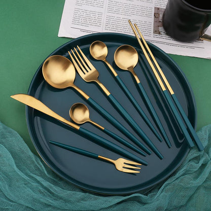 Green/Golden (4406)-24 PCs Premium Steel Cutlery Set Cutlery Set Apricot   