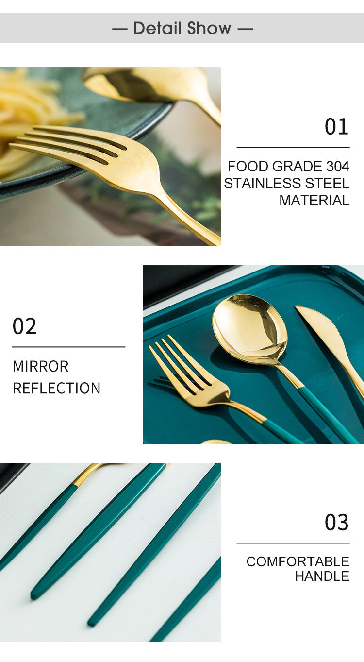 Green/Golden (4406)-24 PCs Premium Steel Cutlery Set Cutlery Set Apricot   