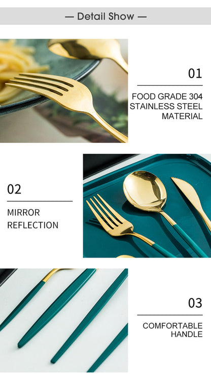 Green/Golden (4406)-24 PCs Premium Steel Cutlery Set Cutlery Set Apricot   