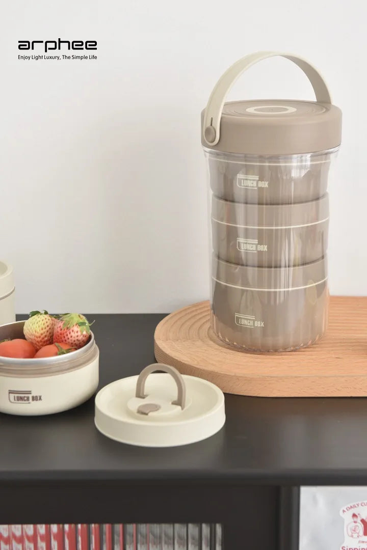 Japanese-style Stainless Steel Lunch Box(SA2405-45)-L/Brown Apricot