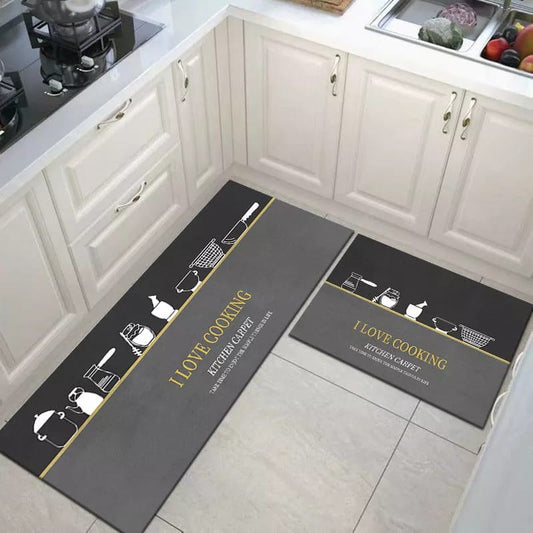 Anti slip Kitchen Floor Mat Set- Love Cooking Rugs Apricot