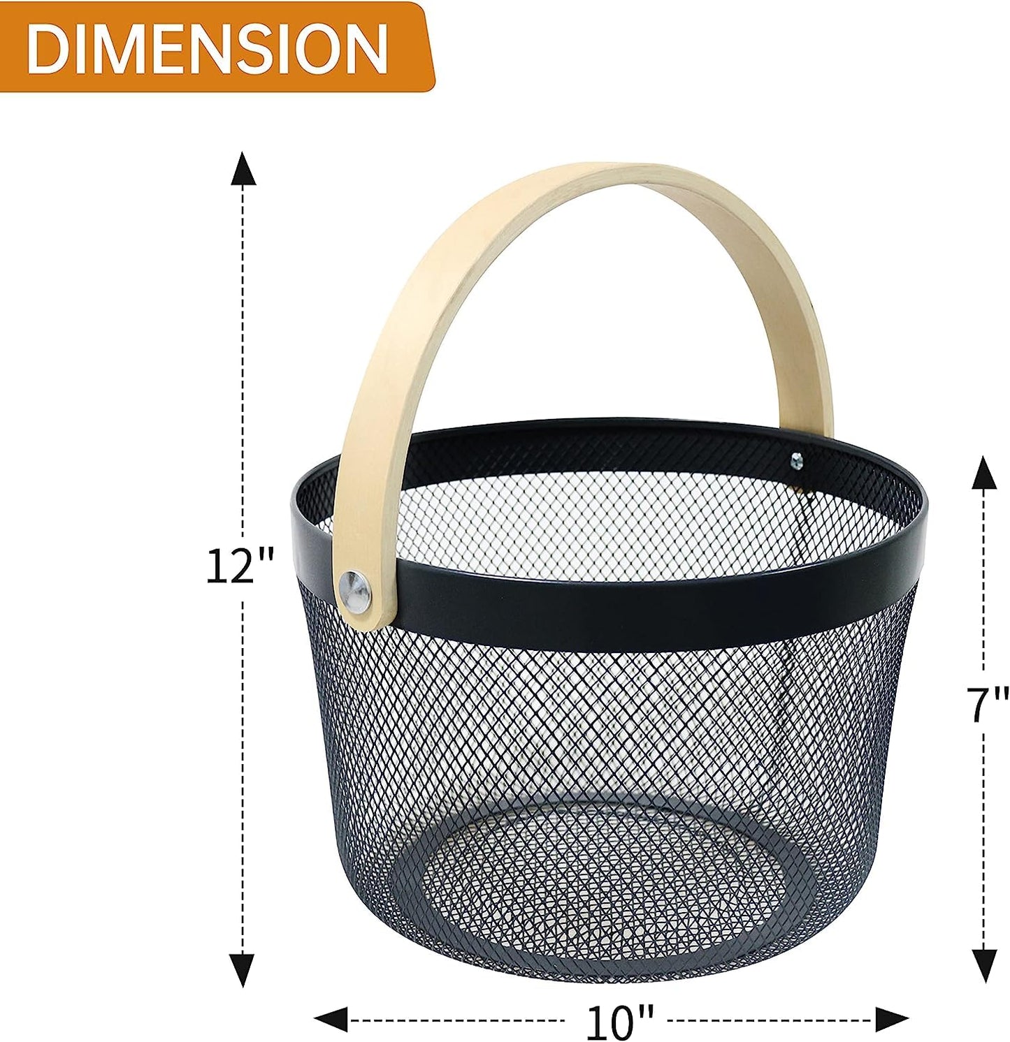 Mesh Steel Basket with Wooden Handle-13920Round Black Fruit Baskets Apricot   