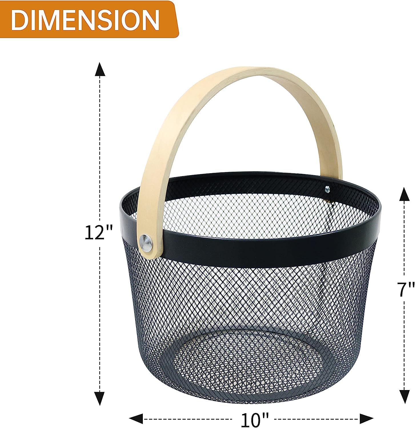 Mesh Steel Basket with Wooden Handle-13920Round Black Fruit Baskets Apricot   