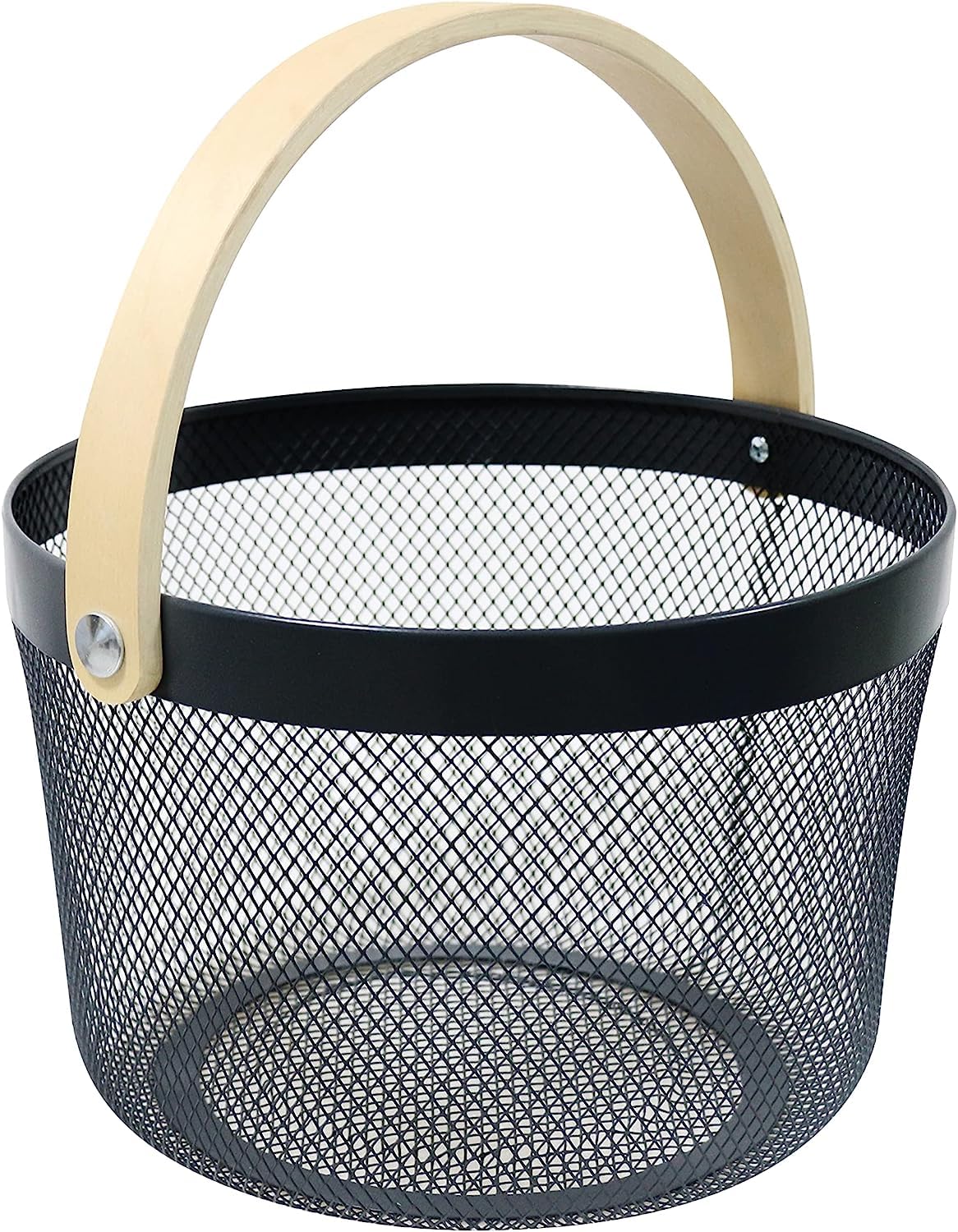 Mesh Steel Basket with Wooden Handle-13920Round Black Fruit Baskets Apricot   