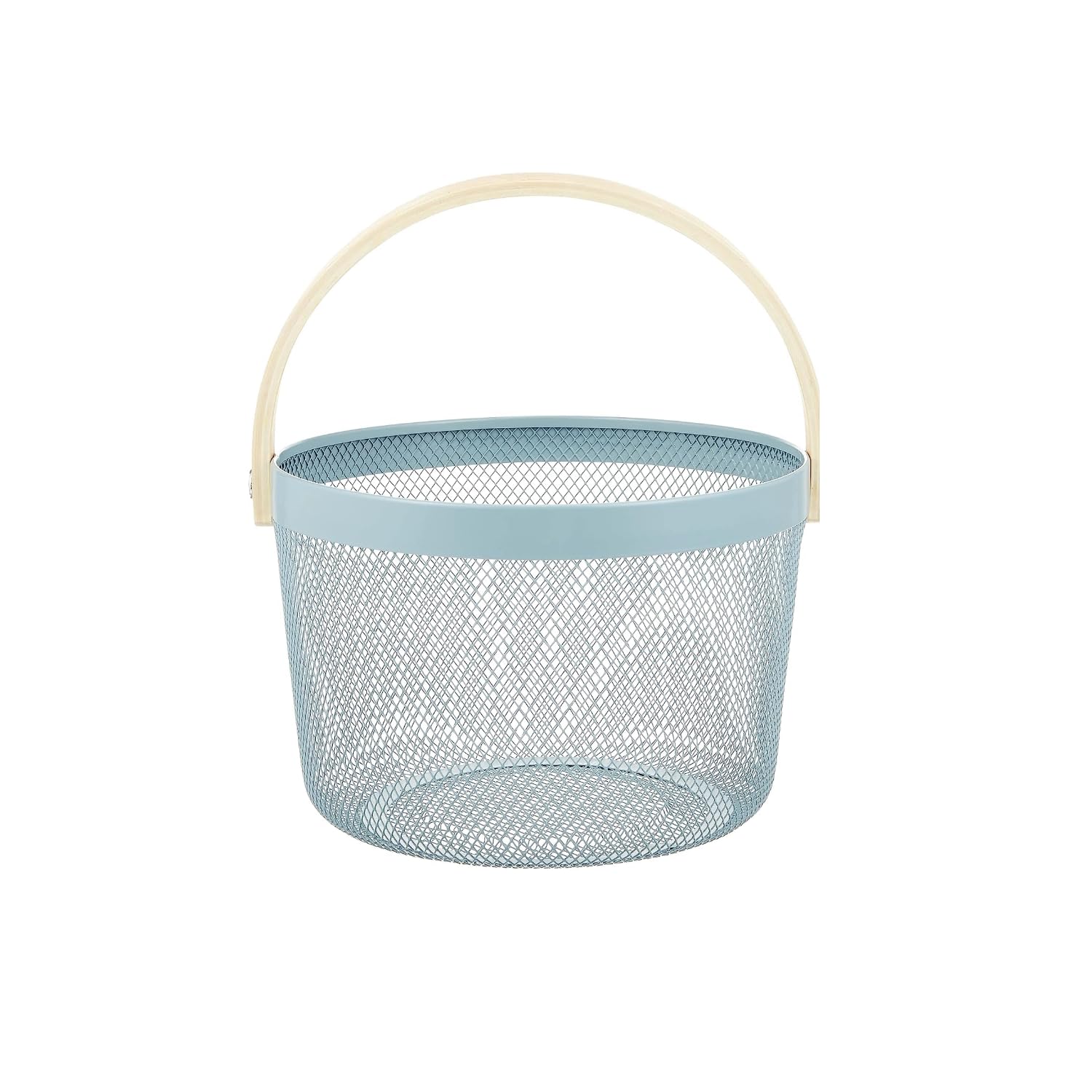 Mesh Steel Basket with Wooden Handle-Round Green Fruit Baskets Apricot   