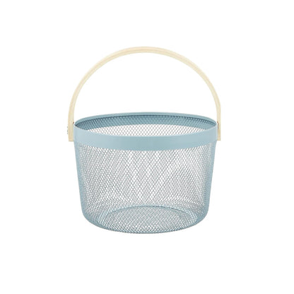 Mesh Steel Basket with Wooden Handle-Round Green Fruit Baskets Apricot   