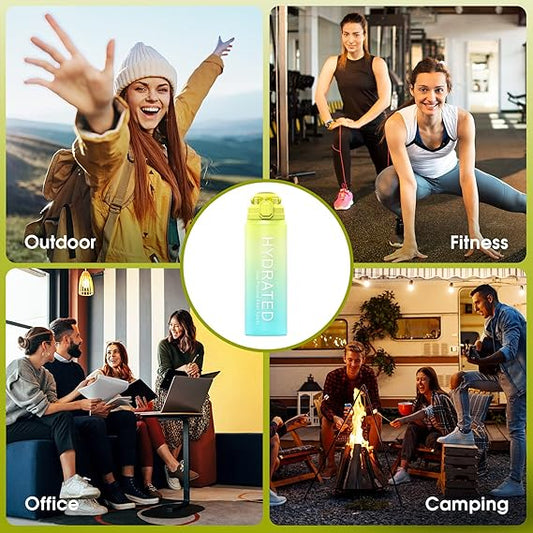 Motivational Water Bottle with Time Marker BPA 5602  Free-Yellow  Apricot   