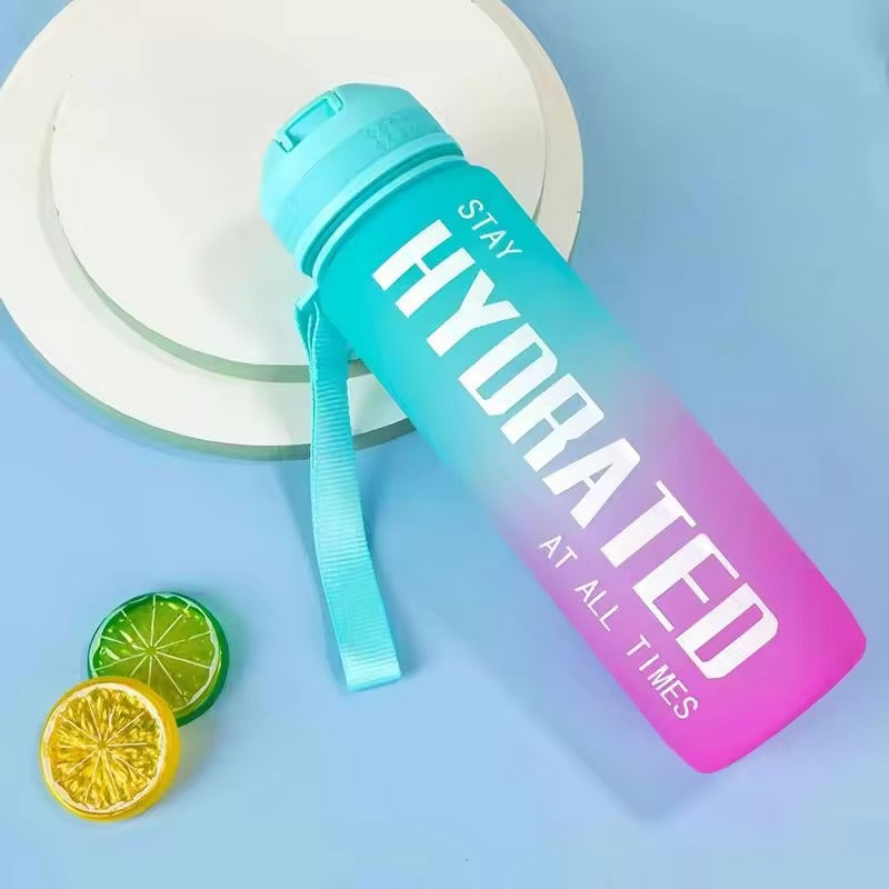 Motivational Water Bottle with Time Marker BPA 5604 Free-Aqua  Apricot   