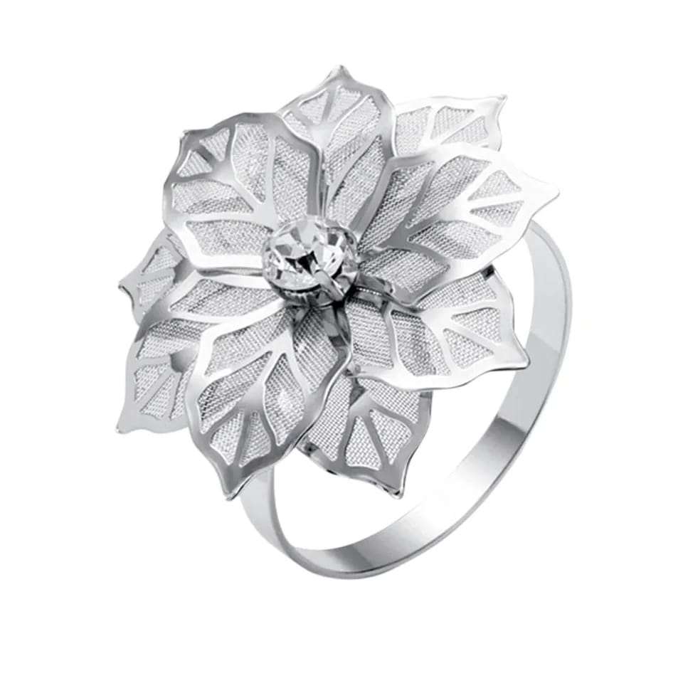 Napkin Holder Rings-Silver Flower Kitchen Apricot   