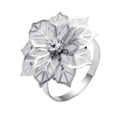 Napkin Holder Rings-Silver Flower Kitchen Apricot   