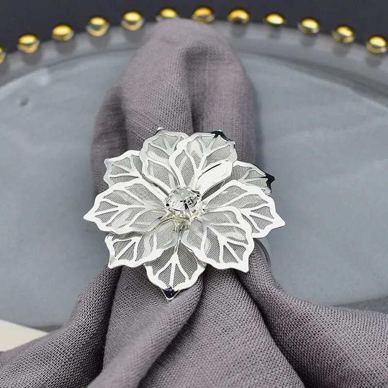 Napkin Holder Rings-Silver Flower Kitchen Apricot   