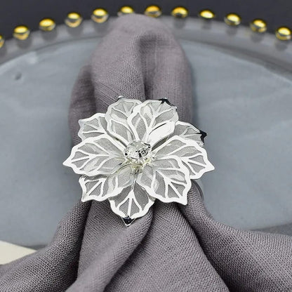 Napkin Holder Rings-Silver Flower Kitchen Apricot   
