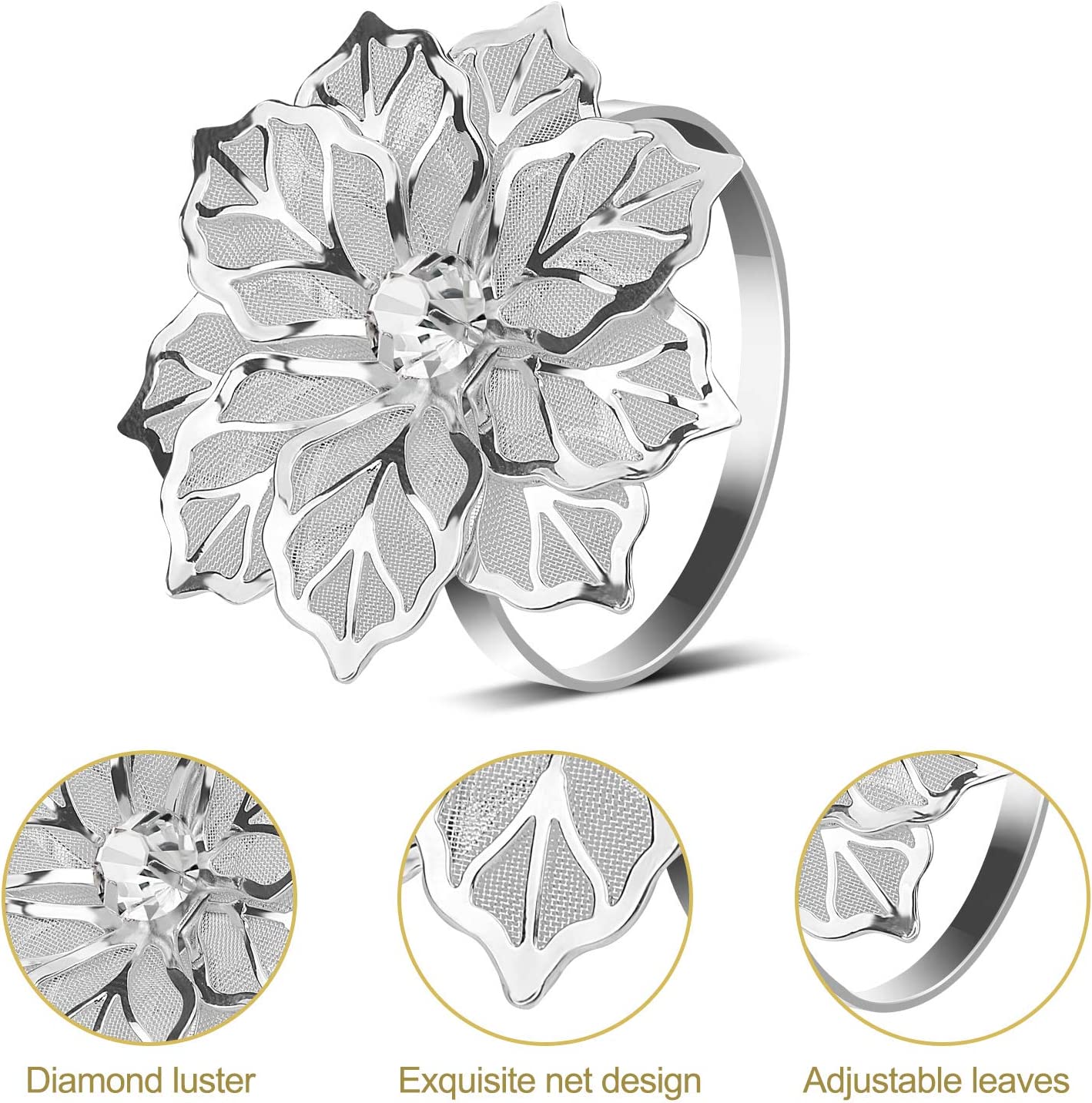 Napkin Holder Rings-Silver Flower Kitchen Apricot   