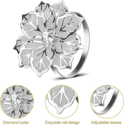 Napkin Holder Rings-Silver Flower Kitchen Apricot   