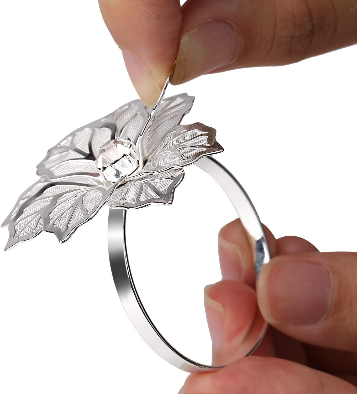 Napkin Holder Rings-Silver Flower Kitchen Apricot   