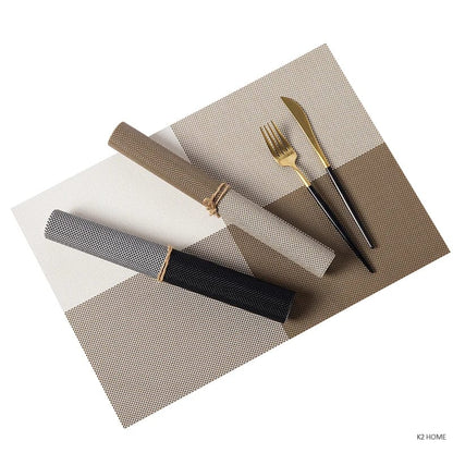 PVC Table Place Mats-Beige Check Table Mats Apricot   