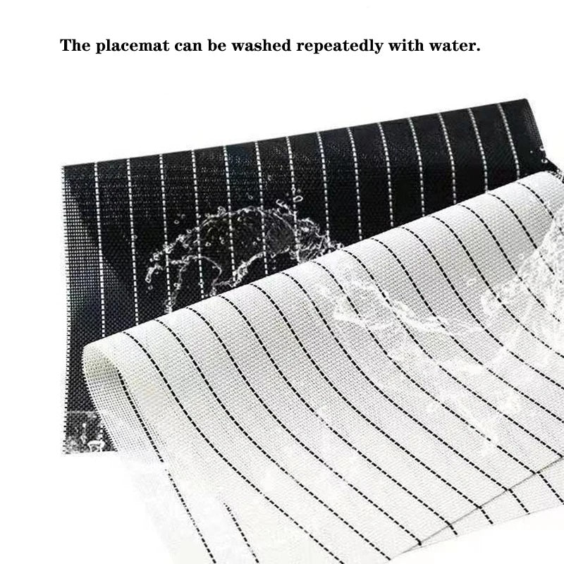 PVC Table Place Mats-Black Stripes Table Mats Apricot   