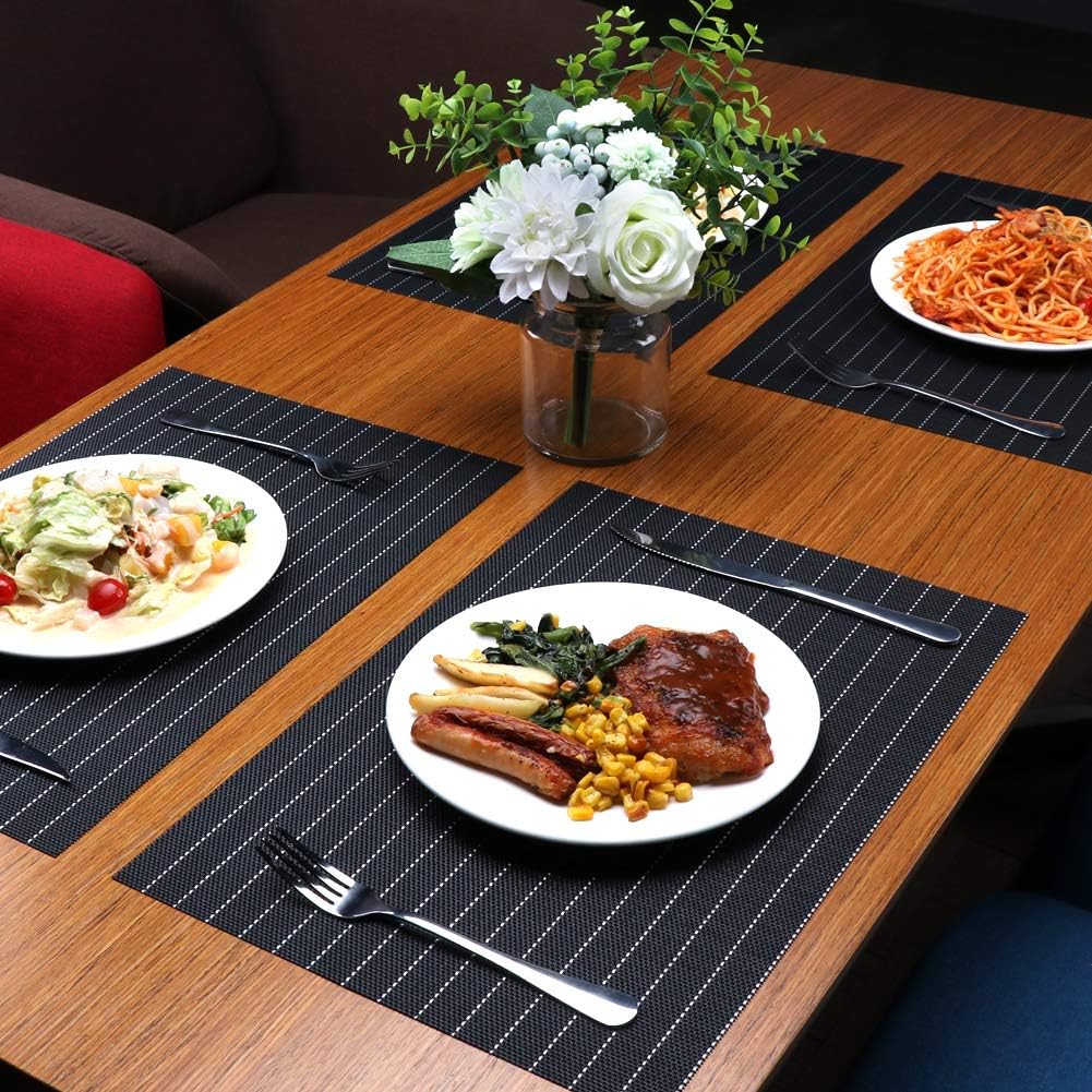 PVC Table Place Mats-Black Stripes Table Mats Apricot   
