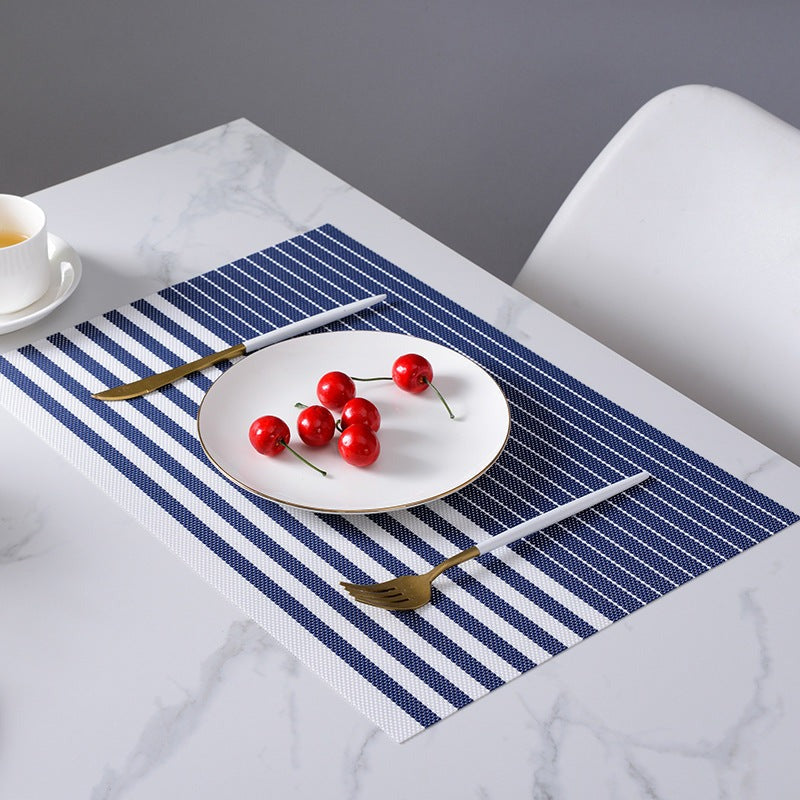 PVC Table Place Mats-Blue Lines Table Mats Apricot   