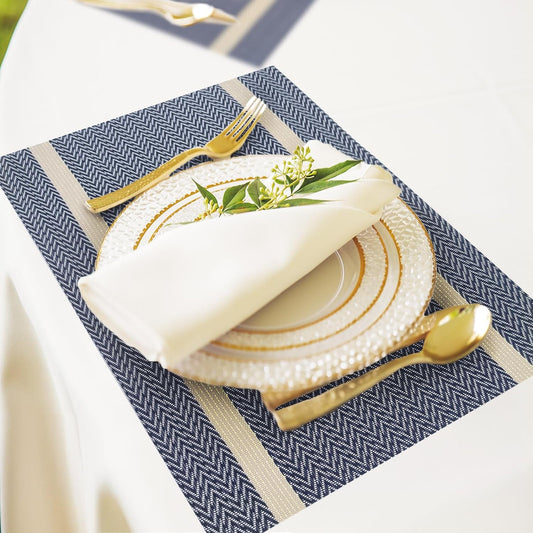PVC Table Place Mats-Blue Weaves Table Mats Apricot   
