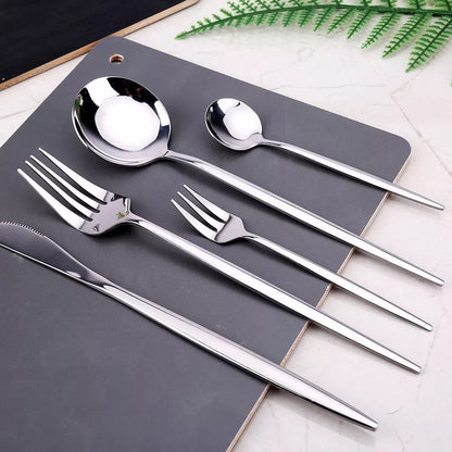 24 PCs Premium Steel Cutlery Set- (4404) Silver Apricot