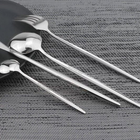 24 PCs Premium Steel Cutlery Set- (4404) Silver Apricot