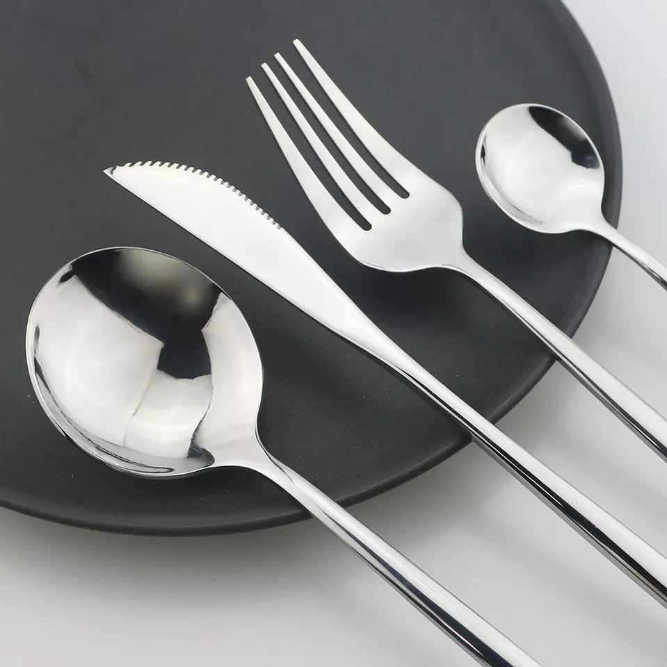 24 PCs Premium Steel Cutlery Set- (4404) Silver Apricot