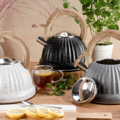 Stainless Steel One Touch Button Whistle Teapot with Anti Scalding Handle  Apricot   