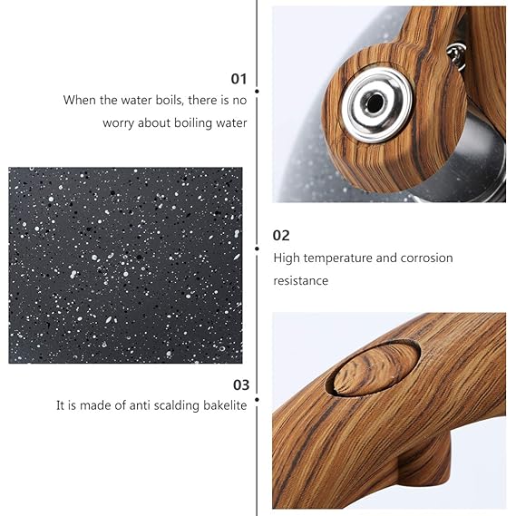 Stainless Steel One Touch Button Whistle Teapot with Anti Scalding Handle- Grey Texture Apricot