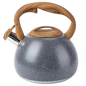 Stainless Steel One Touch Button Whistle Teapot with Anti Scalding Handle- Grey Texture Apricot