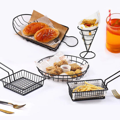 Stainless Steel Round Snack Basket-Black  Apricot   