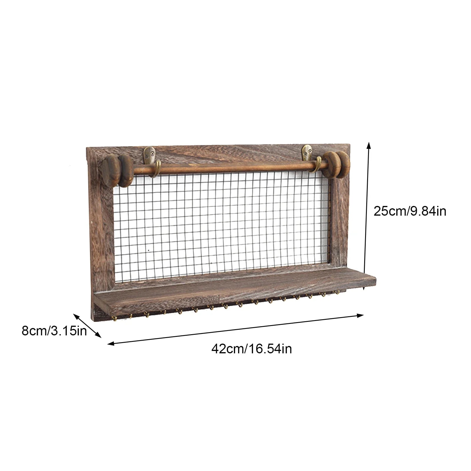 Wall Mounted Wooden Shelf with 16 Hooks14354(SA2405-73) Apricot