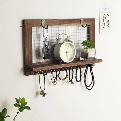 Wall Mounted Wooden Shelf with 16 Hooks14354(SA2405-73) Apricot