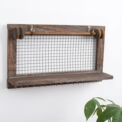 Wall Mounted Wooden Shelf with 16 Hooks14354(SA2405-73) Apricot