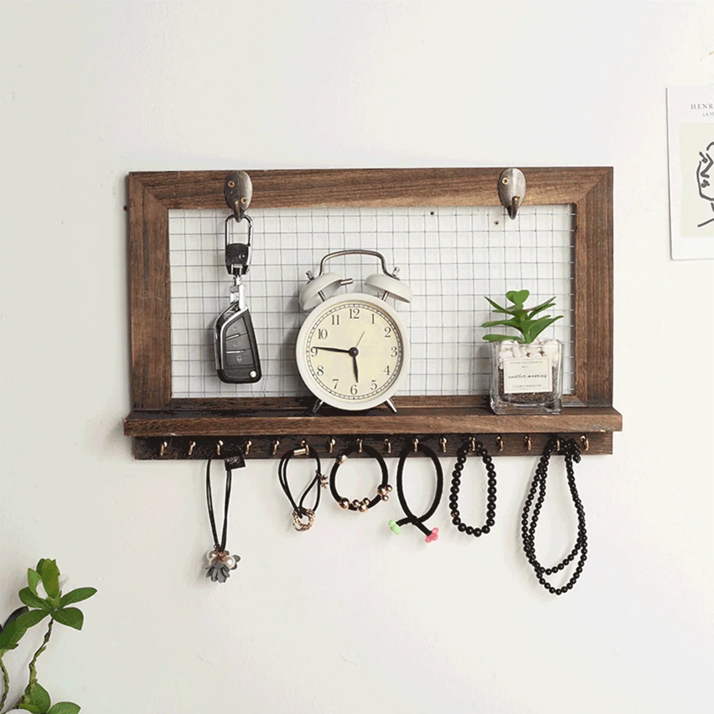 Wall Mounted Wooden Shelf with 16 Hooks14354(SA2405-73) Apricot