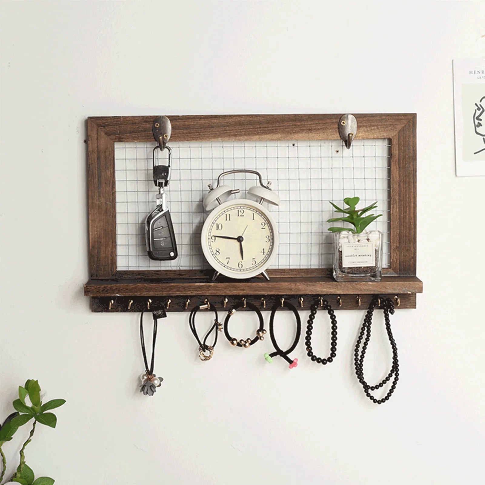 Wall Mounted Wooden Shelf with 16 Hooks14354(SA2405-73) Apricot