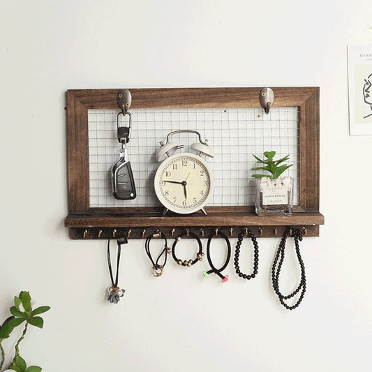 Wall Mounted Wooden Shelf with 16 Hooks14354(SA2405-73) Apricot