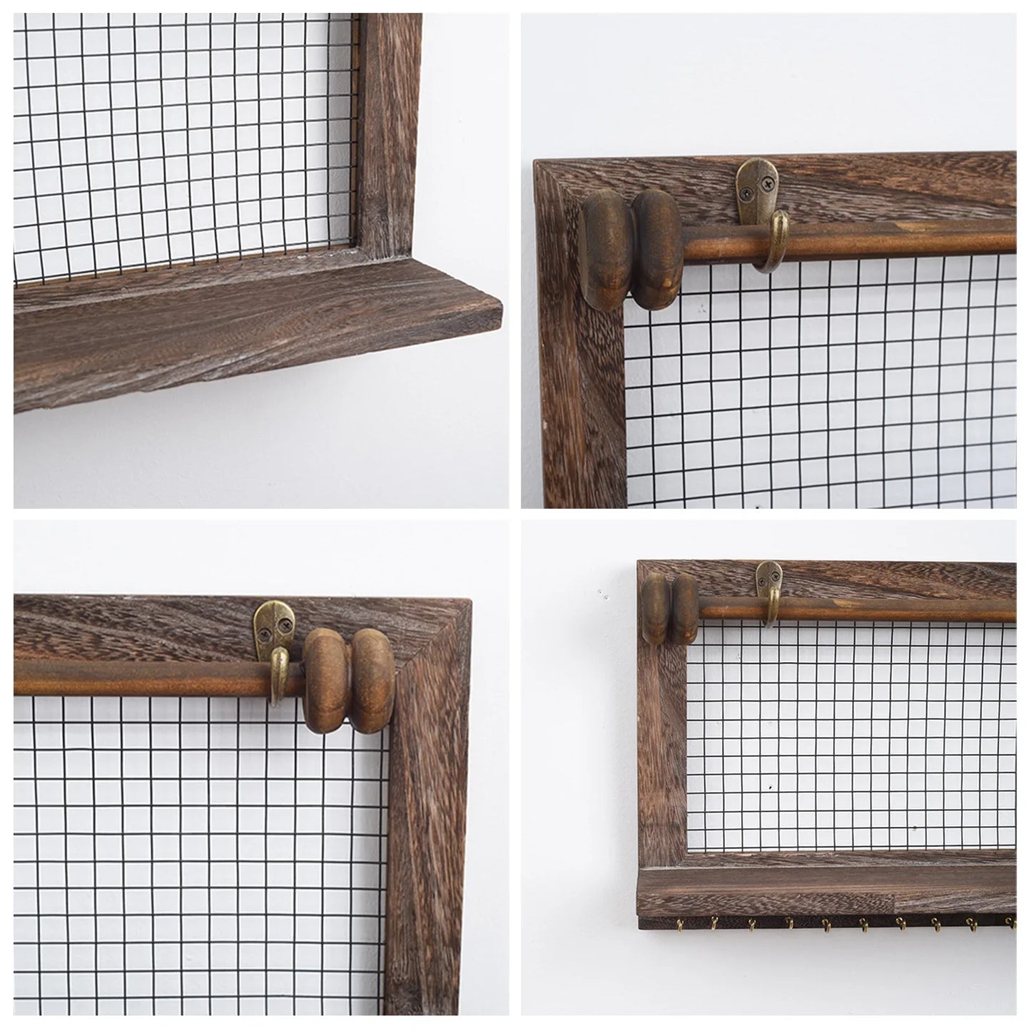 Wall Mounted Wooden Shelf with 16 Hooks14354(SA2405-73) Apricot
