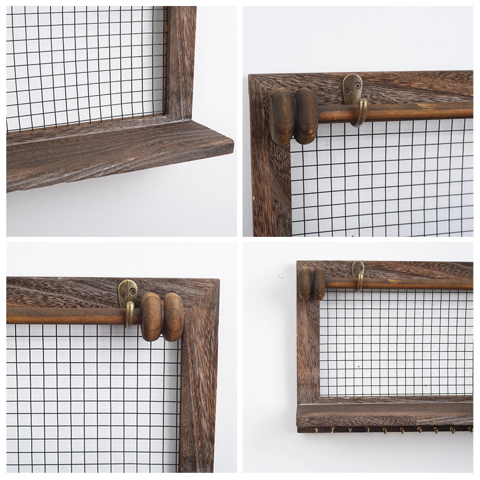 Wall Mounted Wooden Shelf with 16 Hooks14354(SA2405-73) Apricot