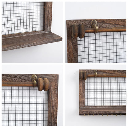 Wall Mounted Wooden Shelf with 16 Hooks14354(SA2405-73) Apricot