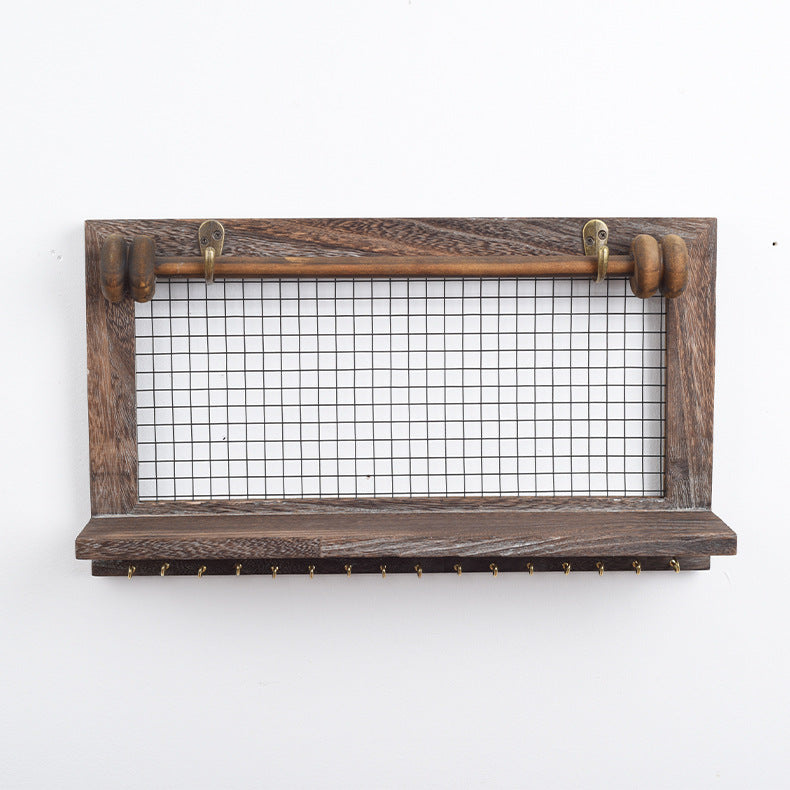 Wall Mounted Wooden Shelf with 16 Hooks14354(SA2405-73) Apricot