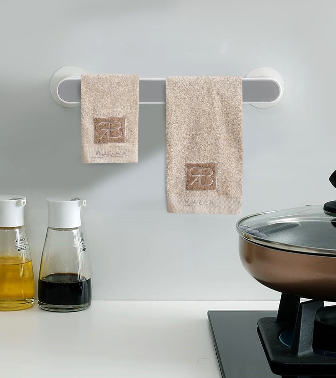 2 PCs RB Embroidered Kitchen Towels- Beige Bath Towels & Washcloths Apricot