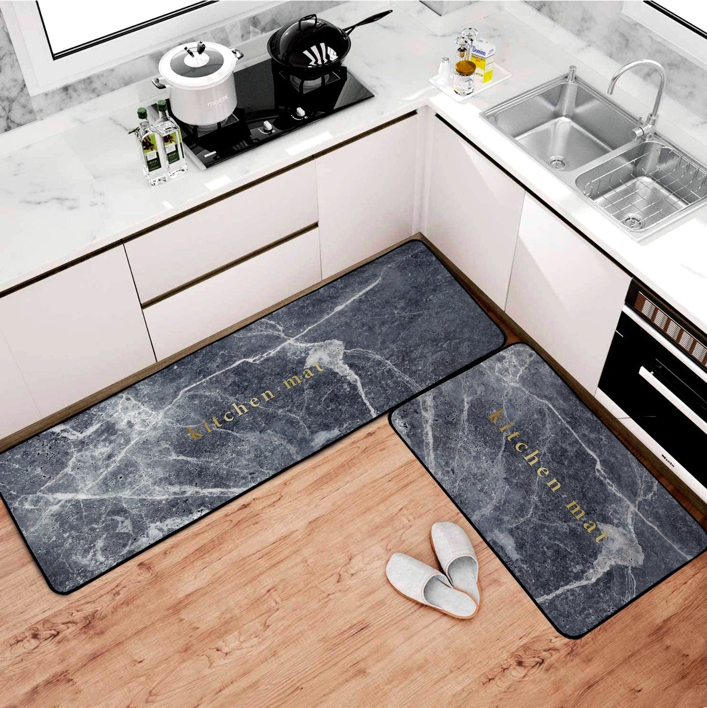 Premium Padded Anti slip Kitchen Mat Set-Merble Rugs Apricot
