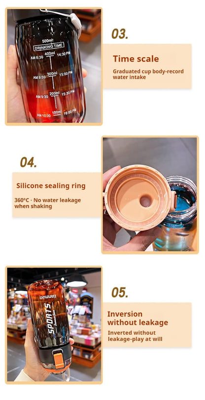 Motivational Water Bottle with Time Marker BPA Free-SA2408-165 Apricot