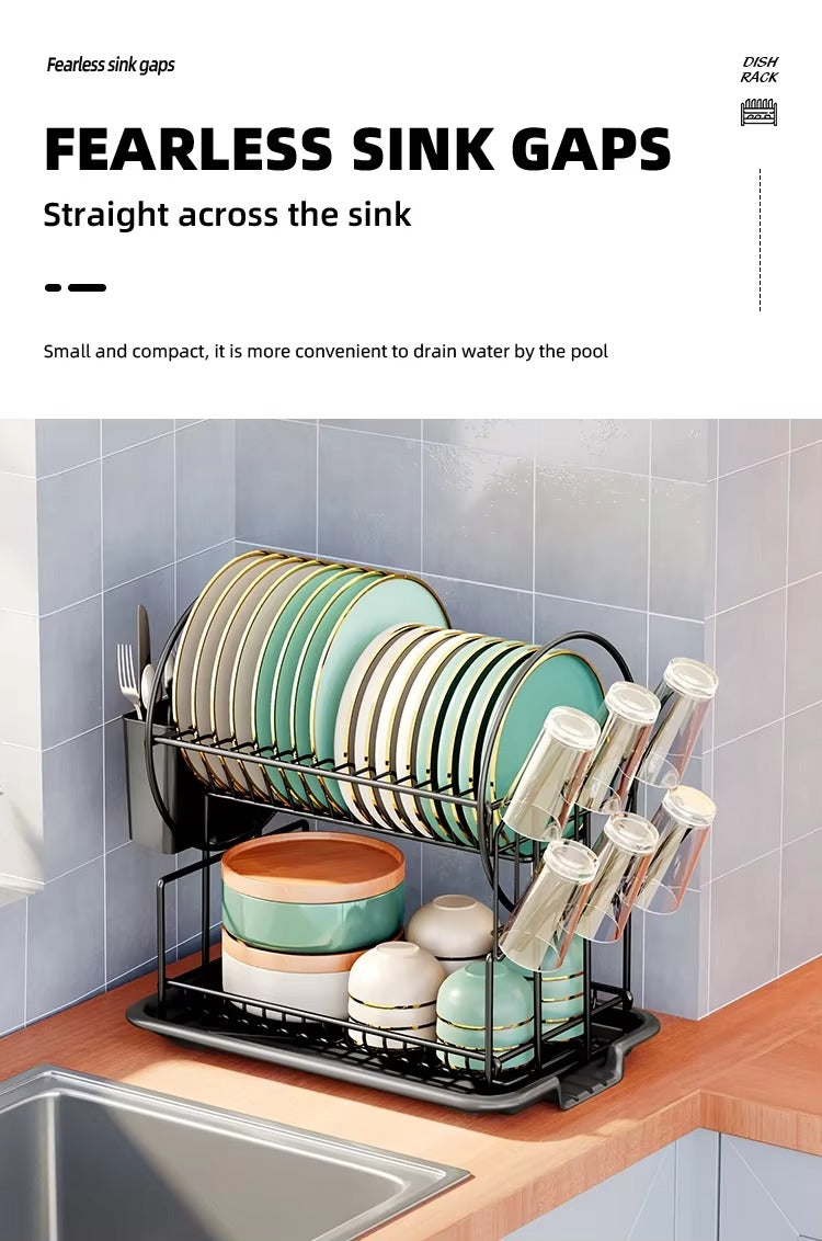 2-Tier-Dish Drying Rack & Utensil Holder(15255) Dish Rack Apricot