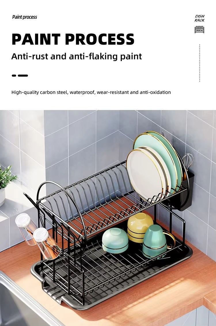 2-Tier-Dish Drying Rack & Utensil Holder(15255) Dish Rack Apricot